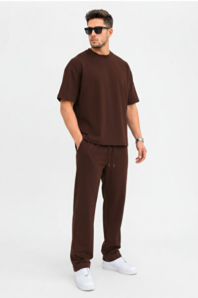 Runades Men's Oversize Two-Thread Short-Sleeved and Elastic-Waisted Sweatpant...