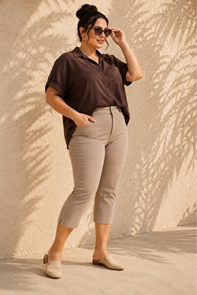 FOR ESRA BIG TREND Women's Plus Size Elastic Waist Side Slit Pockets Stretchy...