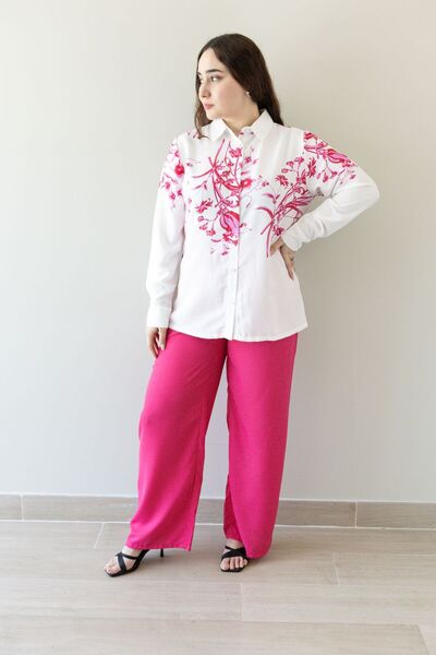 LINELLE White Pink Floral Wide-Leg Co-Ord Set