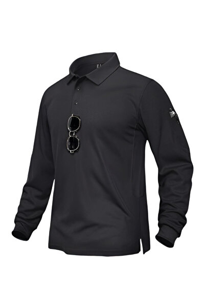 OtherMax Tricou Polo Bărbați Mânecă Lungă Stil Tactic Negru Mărime 3XL — Tric...