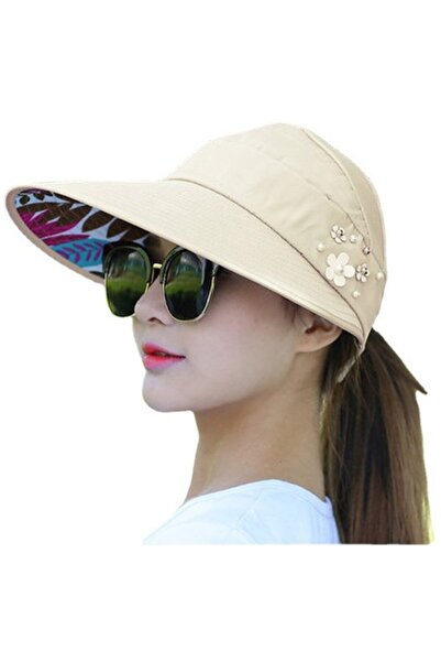 STARSTAR Women's wide-brim sun hat beige foldable UV soft beach.