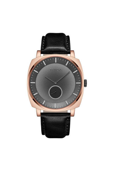 TRNDA Men's Rose Gold Stainless Steel Watch, Black Leather | Trn045mm