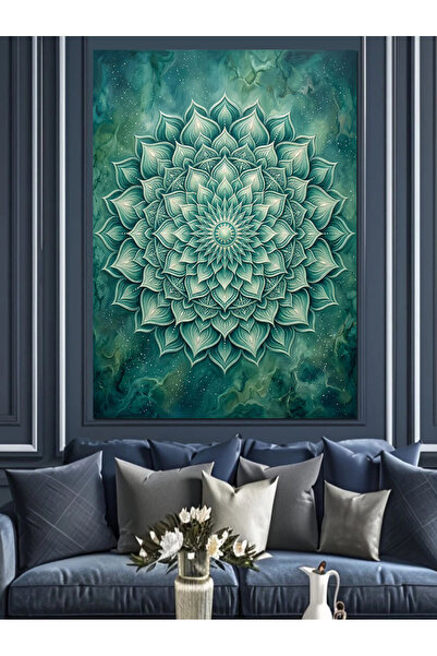 Artmeg Pânză decorativă cu model Mandala Lotus turcoaz - Tablou din lemn MDF