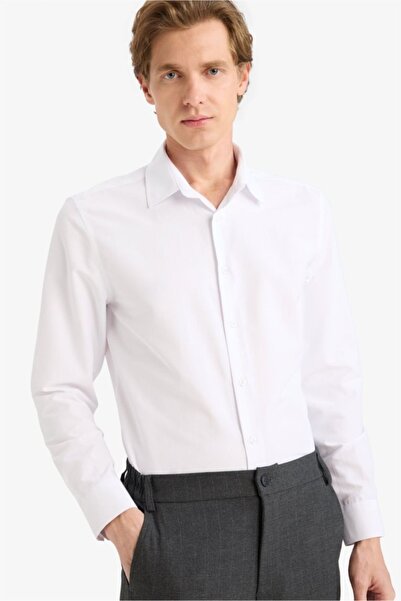 DeFacto Men's Long Sleeve Shirt G0375Ax/Wt79 White