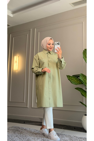 Suede Style 6594 - Stylish Comfortable Sleeve Cuff and Pocket Stone Detailed ...