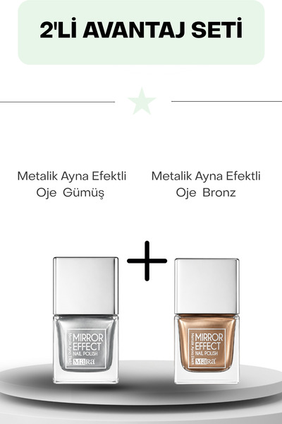 WeMara Metalik Ayna Efektli Oje Gümüş 15 ML & Bronz 15 ML