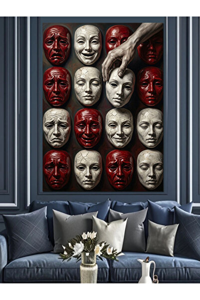 Artmeg Pânză decorativă cu măști de teatru suspendate pe perete - pictură pe ...