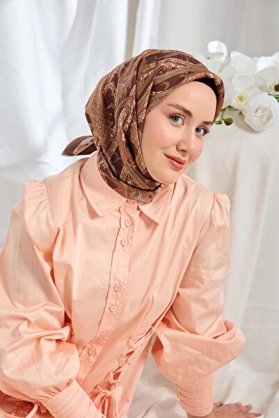 Silk Home Twill Silk Scarf Ottoman Paisley Brown