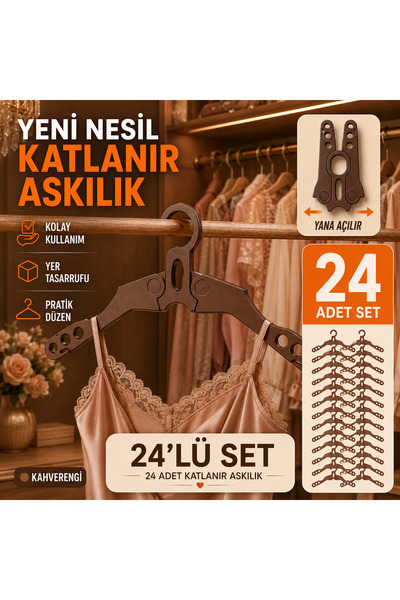 PRİNTELLA New Generation Folding Clothes Hanger 24 Pieces Space-Saving Side-O...