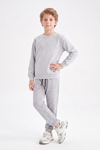 FYK KİDS Boy's Plain Crew Neck Double Pocket Tracksuit Set