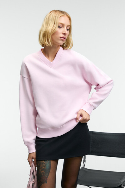 ETHIQUET Arinel women's v-neck regular fit pink sweatshirt