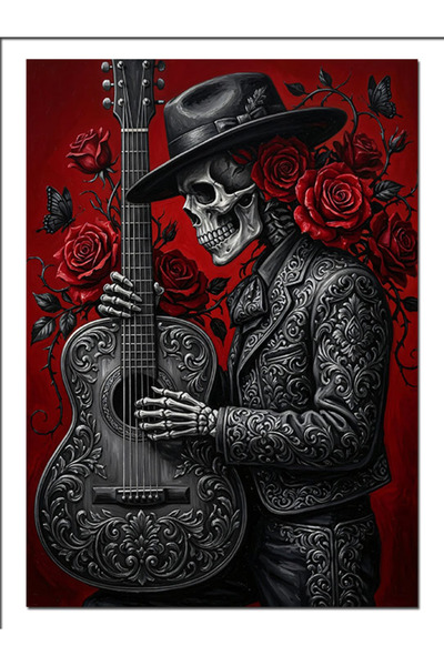 Artmeg Schelet care cântă la chitară Costum Mariachi Pânză decorativă - Masă ...