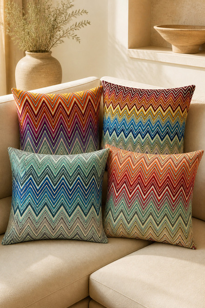 dekomingo Colorful Zigzag Pattern Decorative Throw Pillow Cover Modern Geomet...