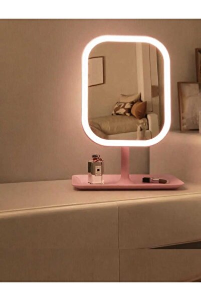 ASEL PLAST Led Işıklı Usb Şarjlı Dikdörtgen Masa Üstü Makyaj Aynası Makyaj Ay...
