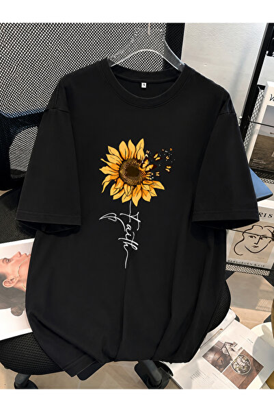EFFRENATU Cute Sunflower Print Oversized T-Shirt in Distinctive Colors