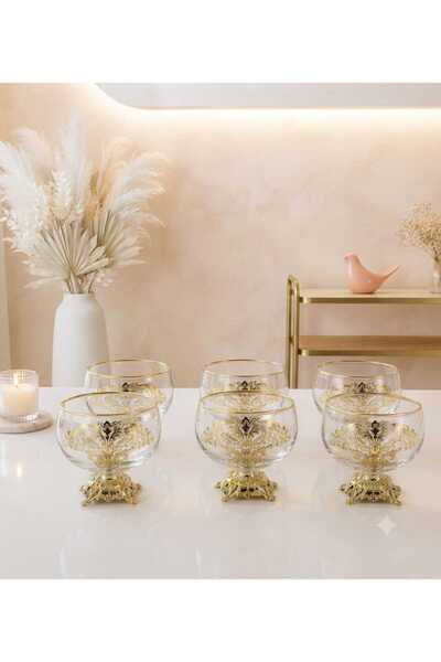 Buldem Set of 6 Gold Detailed Glass Bowls with Feet, Luxury Presentation with...