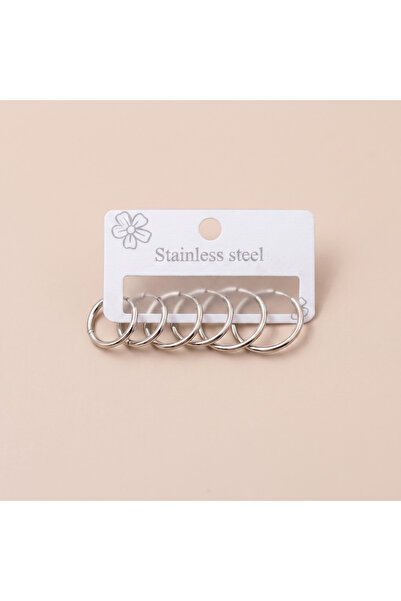 staınless steel 316L Çelik Gümüş Renk 3 Çift Ince Halka Küpe Seti 1,5 - 2 cm