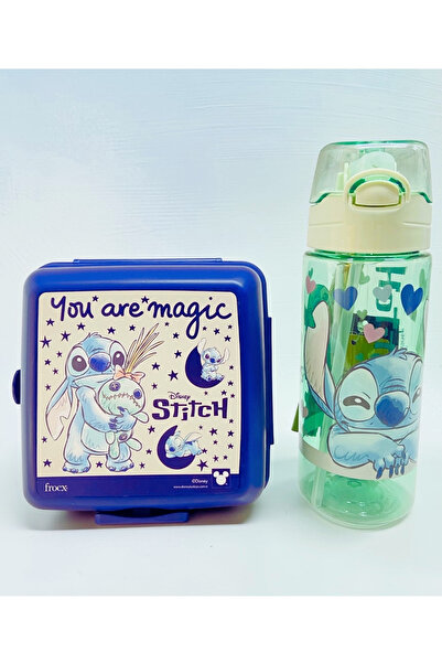 Stitch Lisanslı Disney Beslenme Seti – 500 ml Tritan Pipetli Matara & Beslenm...