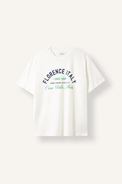 DeFacto 100% Cotton Oversized Crew Neck Printed Short Sleeve T-Shirt I3246Ax26Au