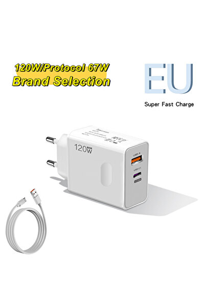 Choice3 EU Plug 1m 6A Cable 2 in 1 120W Charger Fast Charging Mobile Phone Ch...