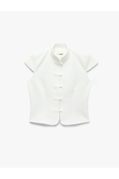 Koton Slim Fit Kap Kol Süslü Düğmeli Dik Mandarin Yaka Gömlek Napolyon Kapama...