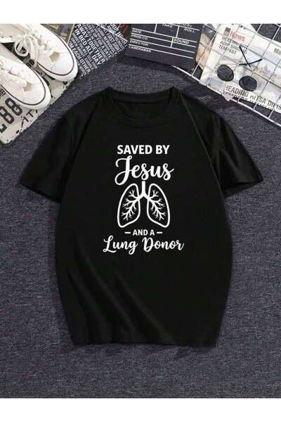 9JY Men's 'Lung Donor Saved Me' Graphic T-Shirt With Cross Lung Print - Casua...