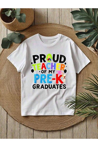 9JY تي شيرت مطبوع عليه "Proud Of Pre-K Graduates Print"، بأكمام قصيرة فضفاضة ...