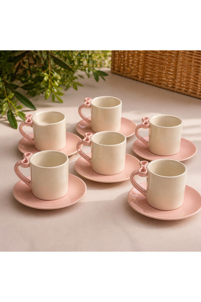 CEZVE HOME Porcelain 6-Piece Coffee Cup Set with Pink Detailing