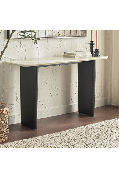 Generic Console Table in Sleek Charcoal Color Natural Walnut Veneer