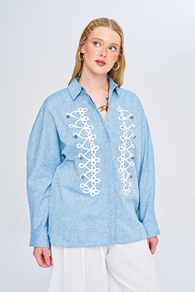 Orfeo Negro Women's Shirt with Embroidery and Decoration Detail on the Front