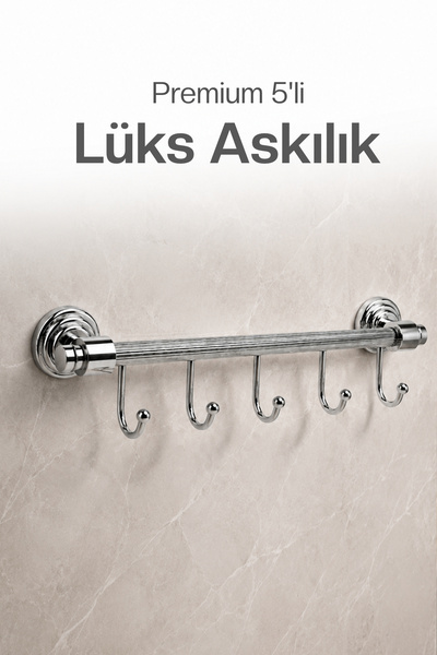 Badem10 Lüks Beşli Kanca Askılık Krom Renk Duvar Tipi Banyo Mutfak Antre Askı...