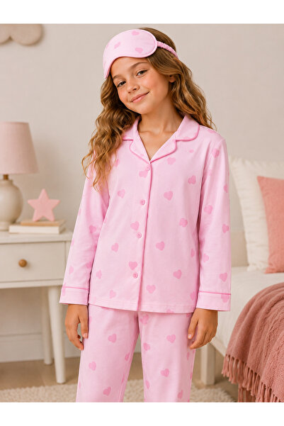 Beka Kids Patterned Long Sleeve Buttoned Front Shirt Collar Girls' Pajama Set...