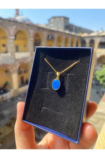 By Atölye Opal (koyu mavi) 925 Ayar Gümüş Kolye