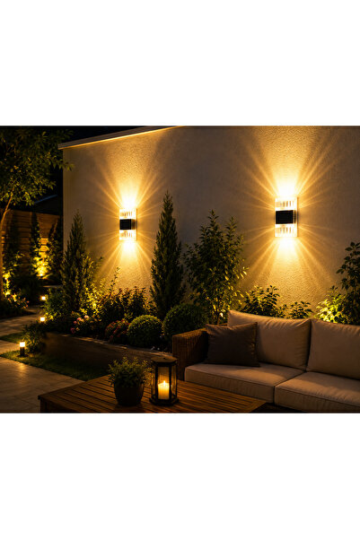 kialed 2'Li 5W Solar LED Duvar Aplik Günışığı Güneş Enerjili Dış Mekan Bahçe Balkon Duvar Lambası