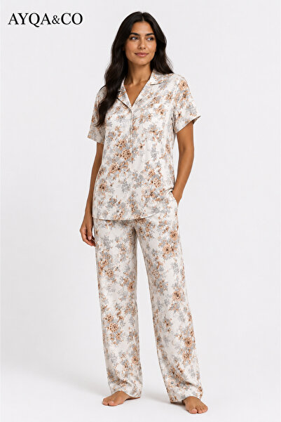Kadın Desenli Pamuklu Pijama Takımı