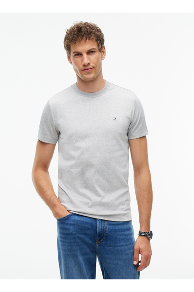 Tommy Hilfiger Gri Erkek Bisiklet Yaka T-Shirt MW0MW33202P01_LUXURY INTERLOCK...