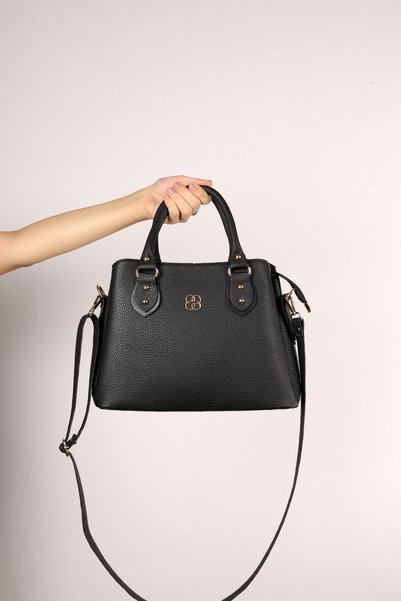 BagMolly Women's Long Strap Shoulder and Hand Bag Gold Black Leather Patterned