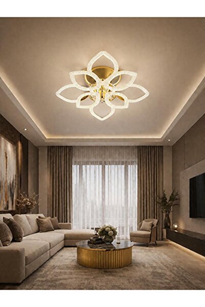 ÇİÇEK 4+4'LÜ LEDLİ GOLD avize