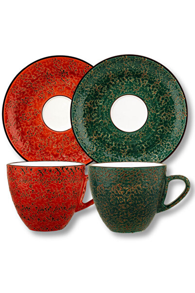 WILMAX ENGLAND Set Cesti Cafea Wilmax England, Portelan Lux, 300ml, Rosu-Verd...