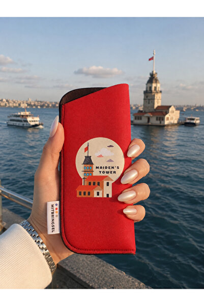 İstanbul Hatırası Koleksiyonu Kız Kulesi Kırmızı Neopren Gözlük Kılıfı | Hediyelik ve Koruyucu Tasarım