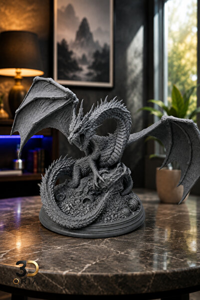 3DOria Ejderha Biblo Dekoratif Figür – Kanatlı Dragon Heykeli, Fantastik Deko...