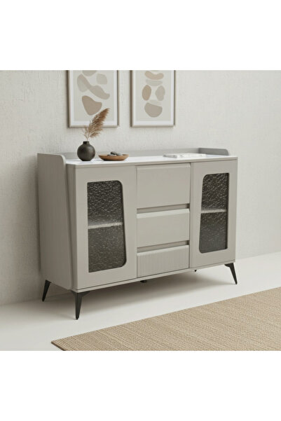 BEC20 Modern Buffet and Storage Cabinet with Ribbed Glass Doors