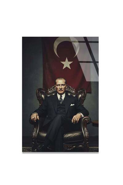 SteelArtDec Atatürk Türk Bayrağı Önünde Cam Tablo - DEG0590