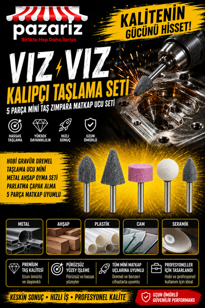 pazariz Kalıp Taşlama Makinası Aksesuarı 5 Parça Vız Vız Kalıpçı Taşlama Seti...