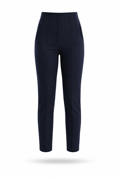 5in1Canpolat Pantaloni cu talie plată albastru bleumarin 5113