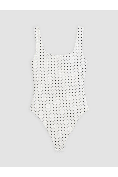 LC Waikiki White U-Neck Polka Dot Women's Bodysuit