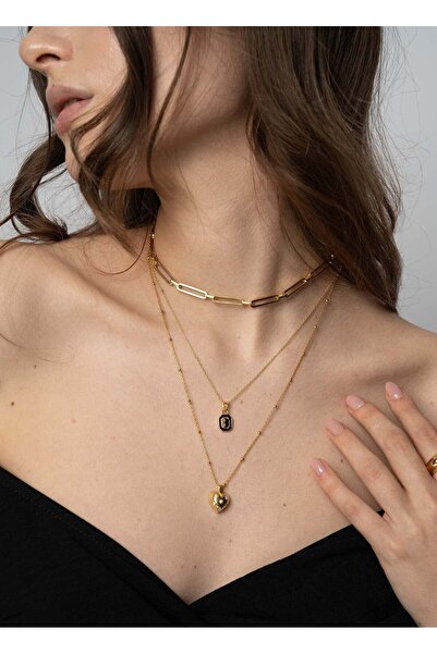 Stemma Jewelry Colier Lant cu Pandantiv Black Enamel and Stone din Argint 925...