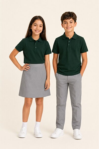 The Clover Girls & Boys Unisex Dark Green 100% Cotton Polo Collar Short Sleev...