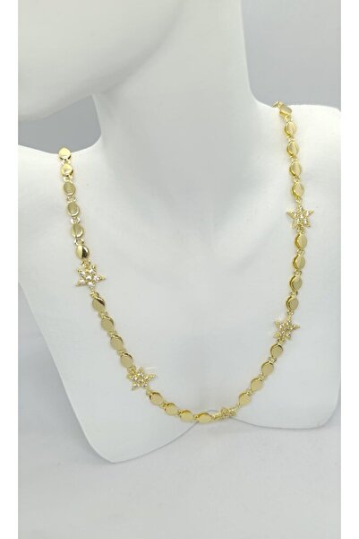 ndjewelry Astra Gold Color Stone Star Detailed Necklace (40+5 cm)