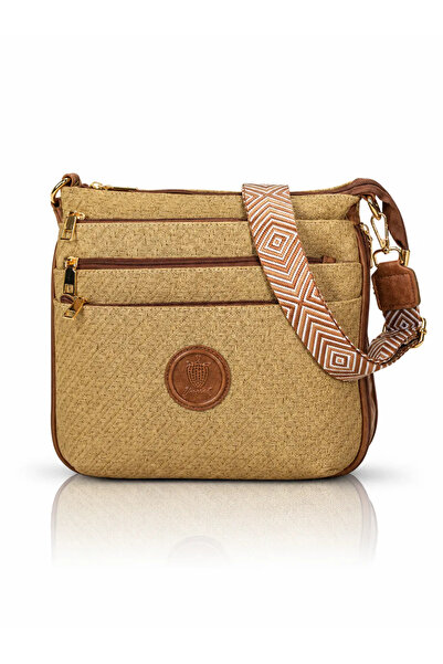 FRAGOLA Ψάθινη Γυναικεία Τσάντα Ώμου Χιαστί FH728 Μπεζ